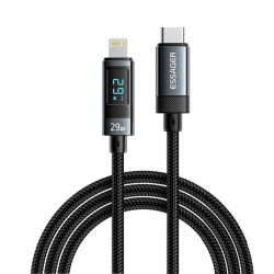 29W Type-C to iPhone Lightning Braided Fast Charging and Data Cable with Digital Display - 1 Meter