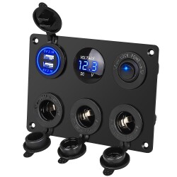 3 Way Female Cigarette Lighter Socket 2x5V USB Switch Panel with Voltage Indicator and Blue Dot Light 