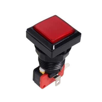 33mm 12V Kare Işıklı Oyun Makinesi Butonu - Kırmızı - 1