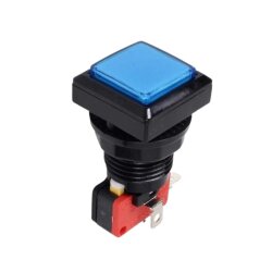 33mm 12V Kare Işıklı Oyun Makinesi Butonu - Mavi 