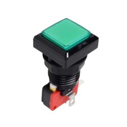 33mm 12V Kare Işıklı Oyun Makinesi Butonu - Yeşil 