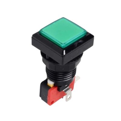 33mm 12V Kare Işıklı Oyun Makinesi Butonu - Yeşil - 1