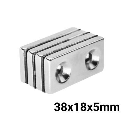 38X18x5-5mm Çift Havşa Delikli Neodyum Güçlü Mıknatıs - Neodim Magnet - 1