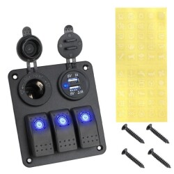 3'lü ON-OFF Işıklı Anahtar Switch Panel 2x5V USB ve Çakmaklık Çıkışlı 