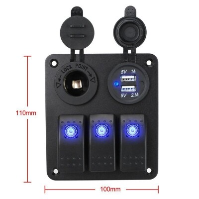 3'lü ON-OFF Işıklı Anahtar Switch Panel 2x5V USB ve Çakmaklık Çıkışlı - 2