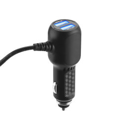 5V 2.4A Dual USB Car Cigarette Lighter Charger 90C with Mini USB Output - 3.5m Cable - 3