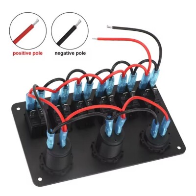 6 ON-OFF Blue Illuminated Key Switch Panel 2x5V USB Cigarette Lighter and Voltage Indicator - 4