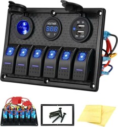 6'lı ON-OFF Işıklı Anahtar Switch Panel 2x5V USB Çakmaklık ve Voltaj Göstergeli - 2