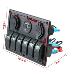 6'lı ON-OFF Işıklı Anahtar Switch Panel 2x5V USB Çakmaklık ve Voltaj Göstergeli - 3