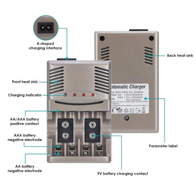 AA/AAA/9V Şarj Edilebilir Pil Uyumlu Şarj Cihazı - 2