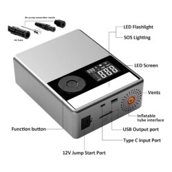 AGA-APJS03 12000mAh Akü Takviye Cihazı + Lastik Şişirme Kompresörlü Taşınabilir Jump Starter - 3