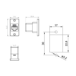 CAT6 RJ45 Dişi Panel Tipi Konnektör Gümüş - SCAT6-C - 3
