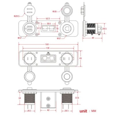 Dişi Araç Çakmaklık ve 2x5V USB Paneli - Anderson Power Soketli - 3