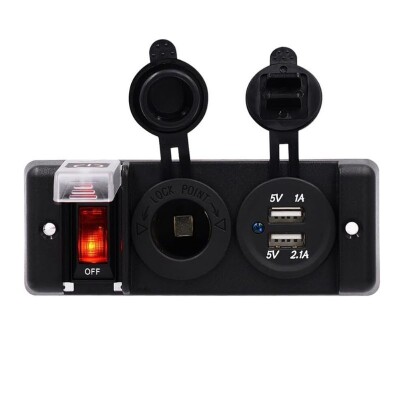 Female Cigarette Lighter Socket 2x5V USB Switch Panel with Voltage Indicator and Reset Key - 1