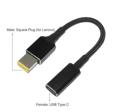 Female Type C to Male Square Plug Converter Cable Lenovo Compatible - 1