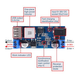 HCW-P715 9-36V to 5V 5A Voltage Reducer Regulator Board - 2