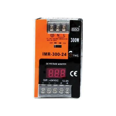 IMR-300-24 - 300W 24VDC 12.5A Mini Göstergeli Raya Montajlı Güç Kaynağı - 1