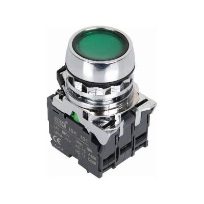 ISM-BW33B5 24V Illuminated Spring Metal Button - Green - 1