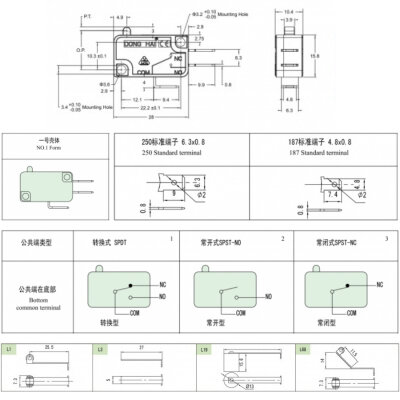 KW3-0Z-C323233L SPST NC 2-Pin Micro Switch - 2
