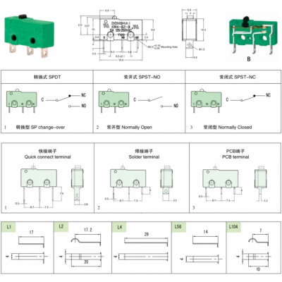 KW4-3Z-3-B222053L104 SPST NO 2-Pin Micro Switch - 2