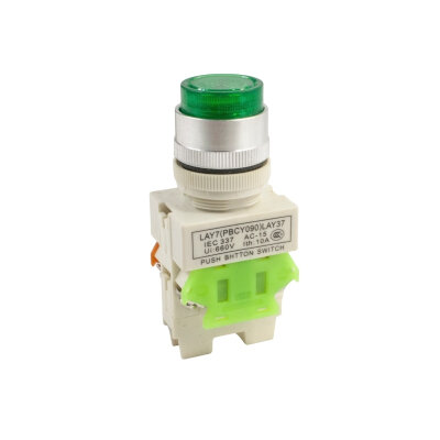 LAY7 (PBCY090) LAY37 1NO+1NC Switched Illuminated Push Button - Green - 1