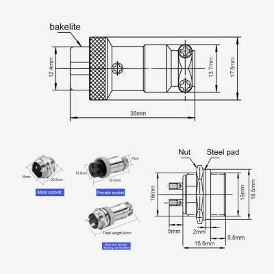 Mike Konnektör 3-Pin 16mm - Dişi - 2
