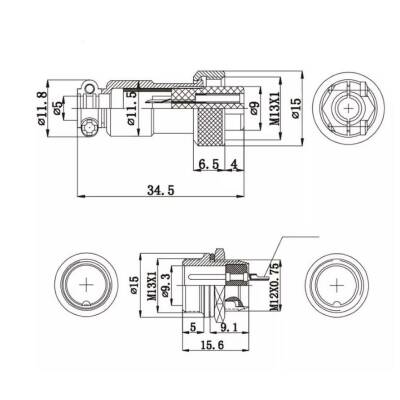 Mike Konnektör 4-Pin 12mm - Dişi - 2