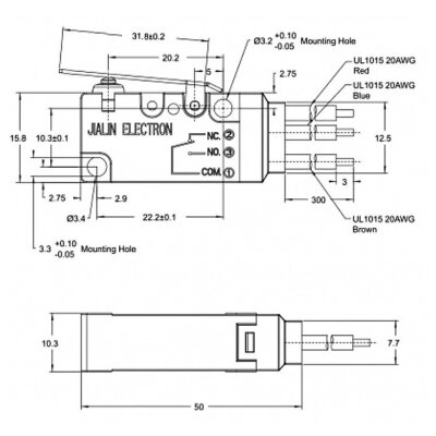 MT3-BAA300L82-GA300 SPDT NO+NC 3-Pin Su Geçirmez Kablolu Micro Switch - 2