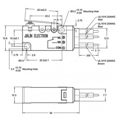 MT3-BAA300L84-GA300 SPDT NO+NC 3-Pin Su Geçirmez Kablolu Micro Switch - 2