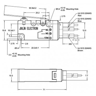 MT3-BAA300L88-GA300 SPDT NO+NC 3-Pin Su Geçirmez Kablolu Micro Switch - 2
