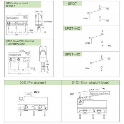 MT8-H01D300A06 SPDT NO+NC 3-Pin Dustproof Micro Switch - 2