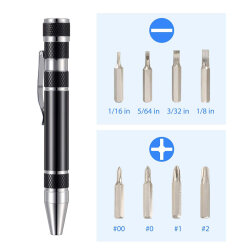 Pen-Shaped Aluminum Screwdriver - 8 Pieces Tips - 4