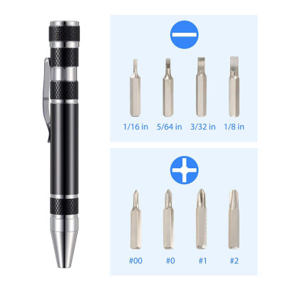 Pen-Shaped Aluminum Screwdriver - 8 Pieces Tips - 4