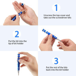 Pen-Shaped Aluminum Screwdriver - 8 Pieces Tips - 3