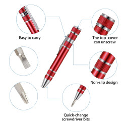 Pen-Shaped Aluminum Screwdriver - 8 Pieces Tips - 2