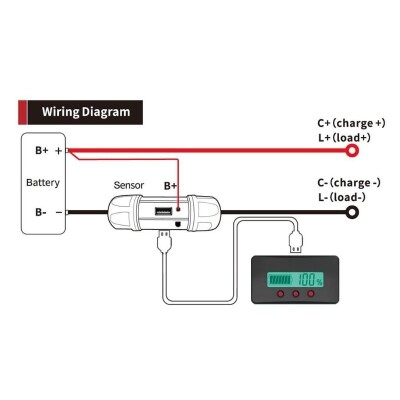 PZEM-033 8-120V Battery Voltage Capacity Indicator + 100A Shunt + 1m USB Cable - 3