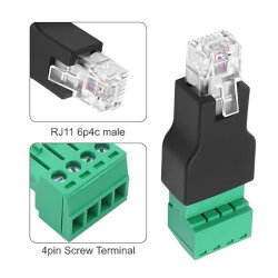 RJ11 6P4C Male to 4-Pin Screw Terminal Converter Adapter - 4