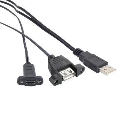 USB 2.0 Erkek to USB Type-A Dişi + Type-C Dişi Panel Tipi Uzatma Kablosu - 1.5 Metre - 1