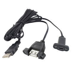 USB 2.0 Erkek to USB Type-A Dişi + Type-C Dişi Panel Tipi Uzatma Kablosu - 1.5 Metre - 2