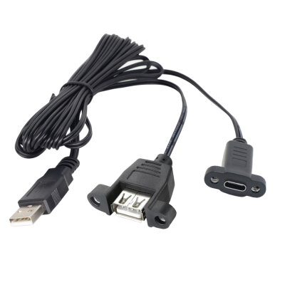 USB 2.0 Erkek to USB Type-A Dişi + Type-C Dişi Panel Tipi Uzatma Kablosu - 1.5 Metre - 2