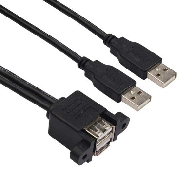 USB 2.0 Male-Female Dual USB Panel Type Extension Cable - 50cm - 1