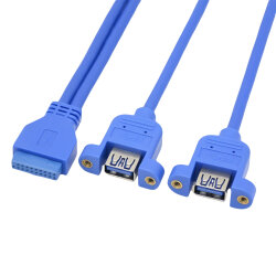 USB 3.0 19-Pin Female Motherboard Cable to 2X USB 3.0 Female Panel Type Cable - 2