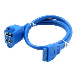 USB 3.0 19-Pin Female Motherboard Cable to Dual USB 3.0 Female Panel Type Cable