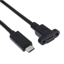 USB Type-C 3.2 PD100W Male-to-Female Panel Mount Extension Cable - 30cm - 1