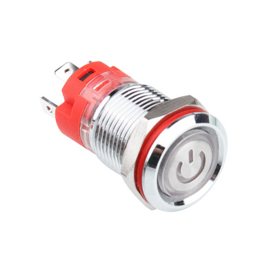 WD12D-P1Z-EC 12mm Düz Anahtarlı Işıklı Power Metal Buton - Mavi - 1