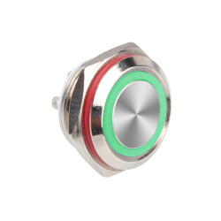 WD16C1-Pin-P1-E 16mm Flat Spring Illuminated Metal Button - Green - 1