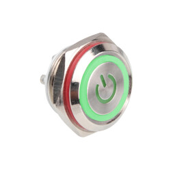 WD16C1-Pin-P1-EC 16mm Flat Spring Illuminated Metal Button - Green - 1