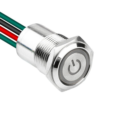 WD16D1-P2-EC 16mm Düz Yaylı Işıklı Power Kablolu Metal Buton - Beyaz - 1