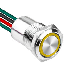 WD16D1-P2Z-E 16mm Düz Anahtarlı Işıklı Kablolu Metal Buton - Sarı - 1