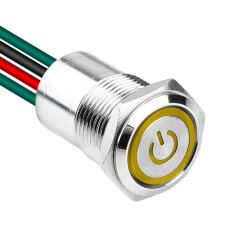 WD16D1-P2Z-EC 16mm Düz Anahtarlı Işıklı Power Kablolu Metal Buton - Sarı - 1